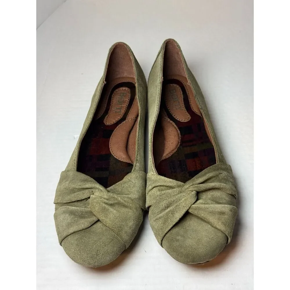 Born Lily Olive Green Suede Knot Bow Ballet Flats Comfort Bohemian 10